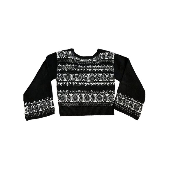 Sam Edelman Sweater Wheaton Fairisle Black Metallic Knit Sweater Womens Medium - Picture 1 of 11